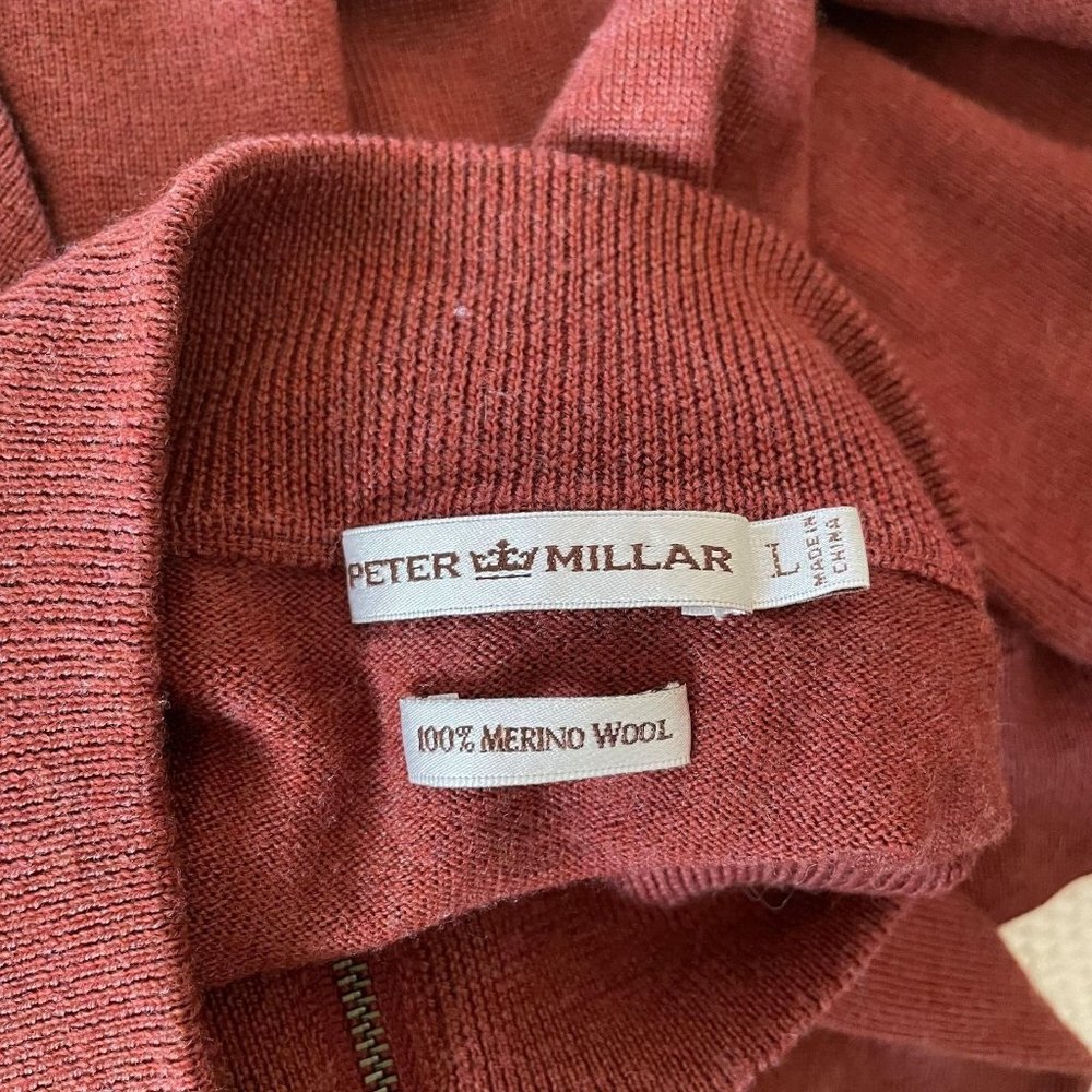 Peter Millar Merino Wool Quarter Zip Pullover Sweater Men L Orange-Red Mock Neck - Picture 10 of 11